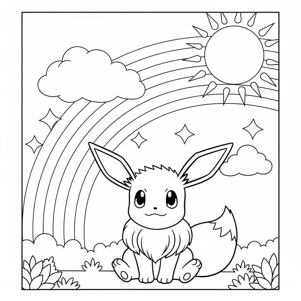 Eevee con la pagina da colorare arcobaleno
