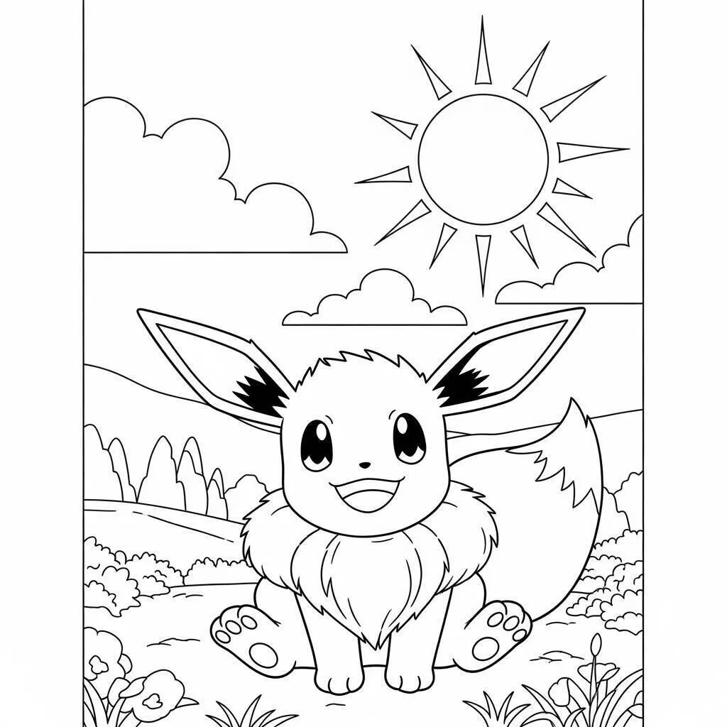 Desenho de Eevee e o Sol para Colorir