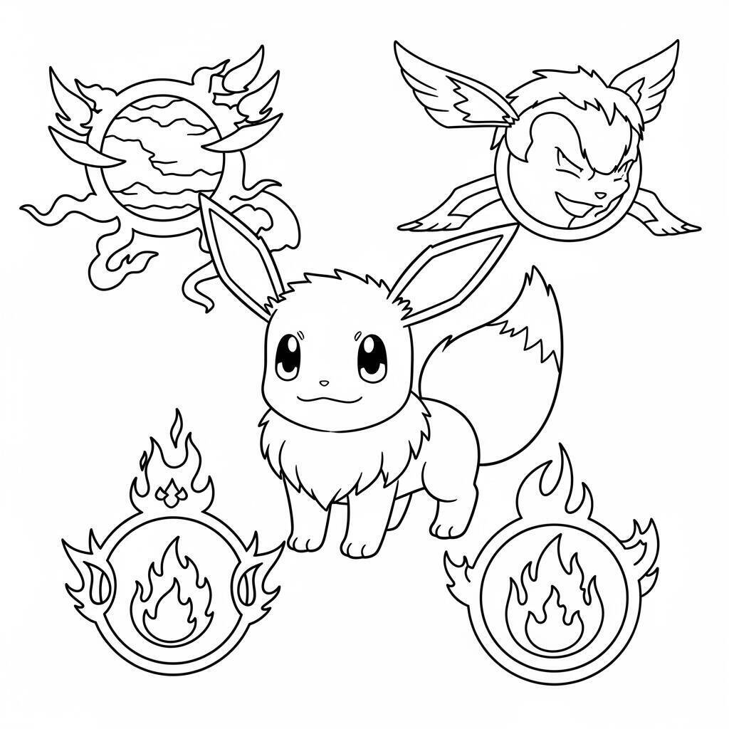 Eevee e gli elementi della natura da colorare