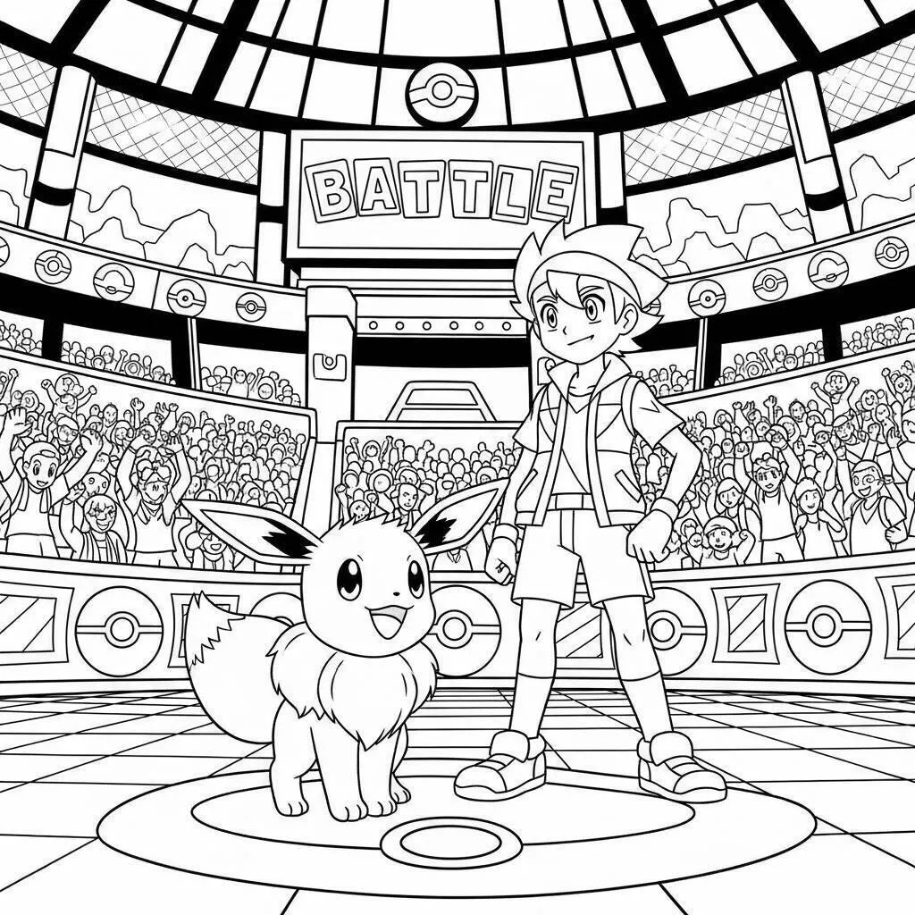 Desenho de Eevee e seu Trainer para Colorir