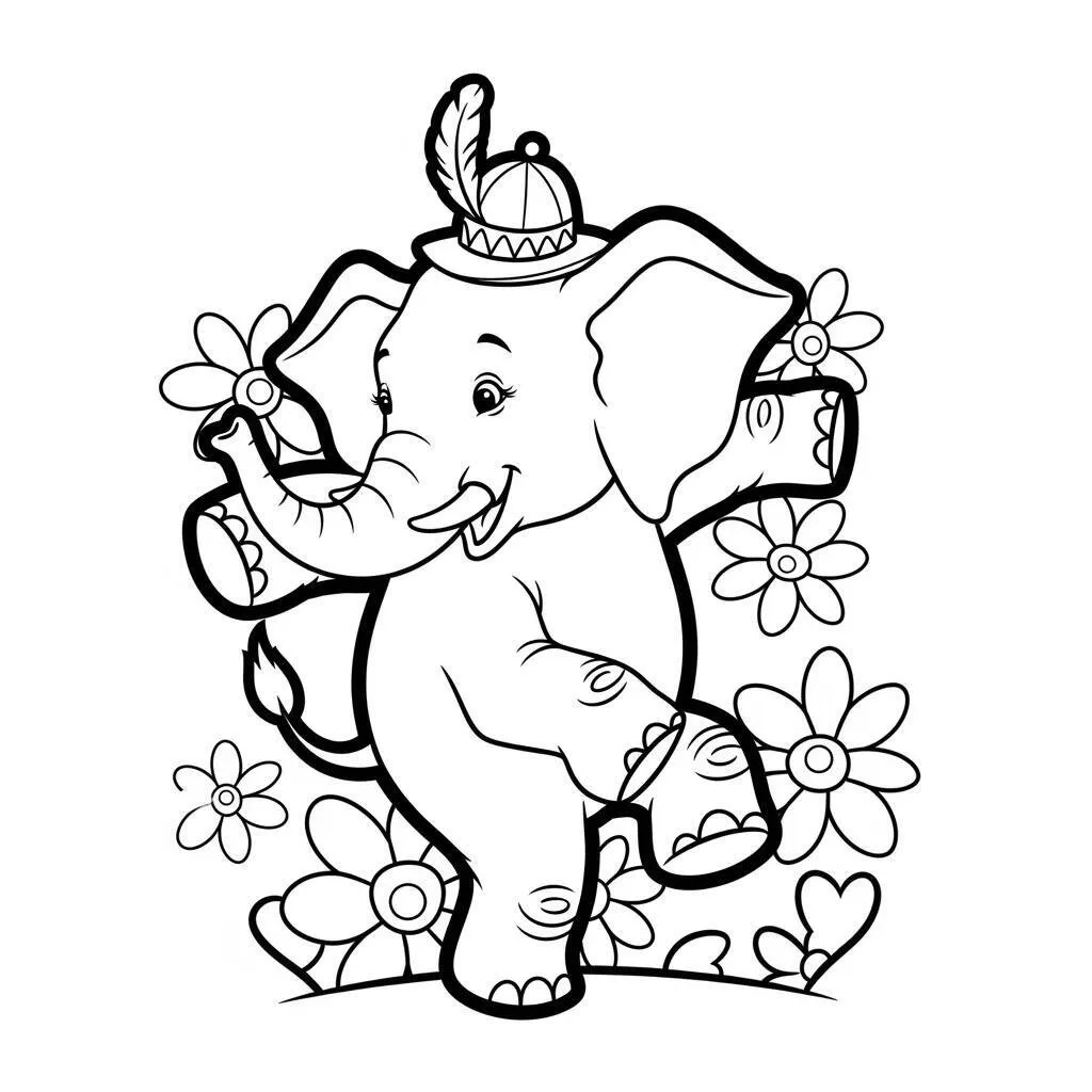 Desenho de Elefante Dançando para Colorir