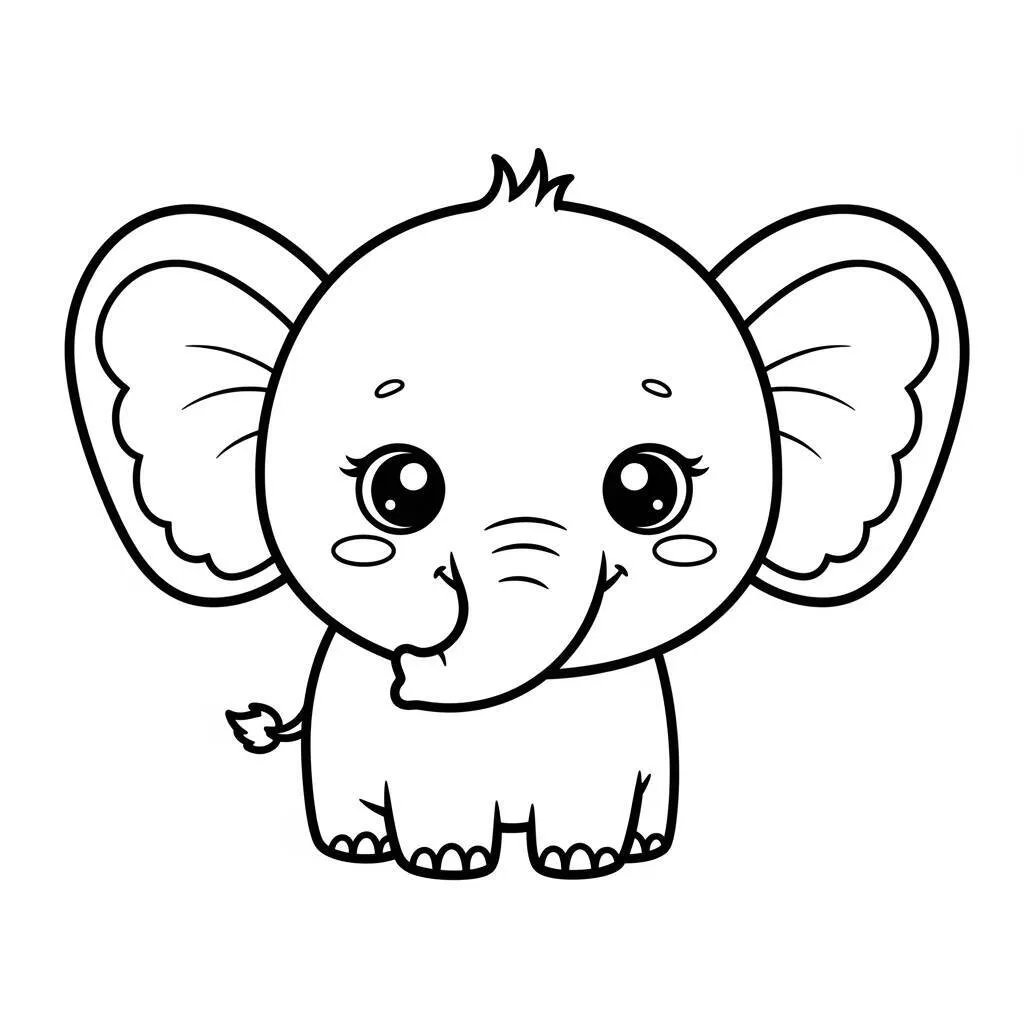Desenho de Elefante Kawaii para Colorir