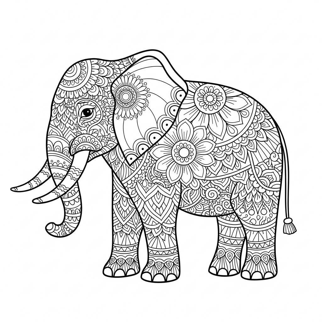 Desenho de Elefante Mandala para Colorir