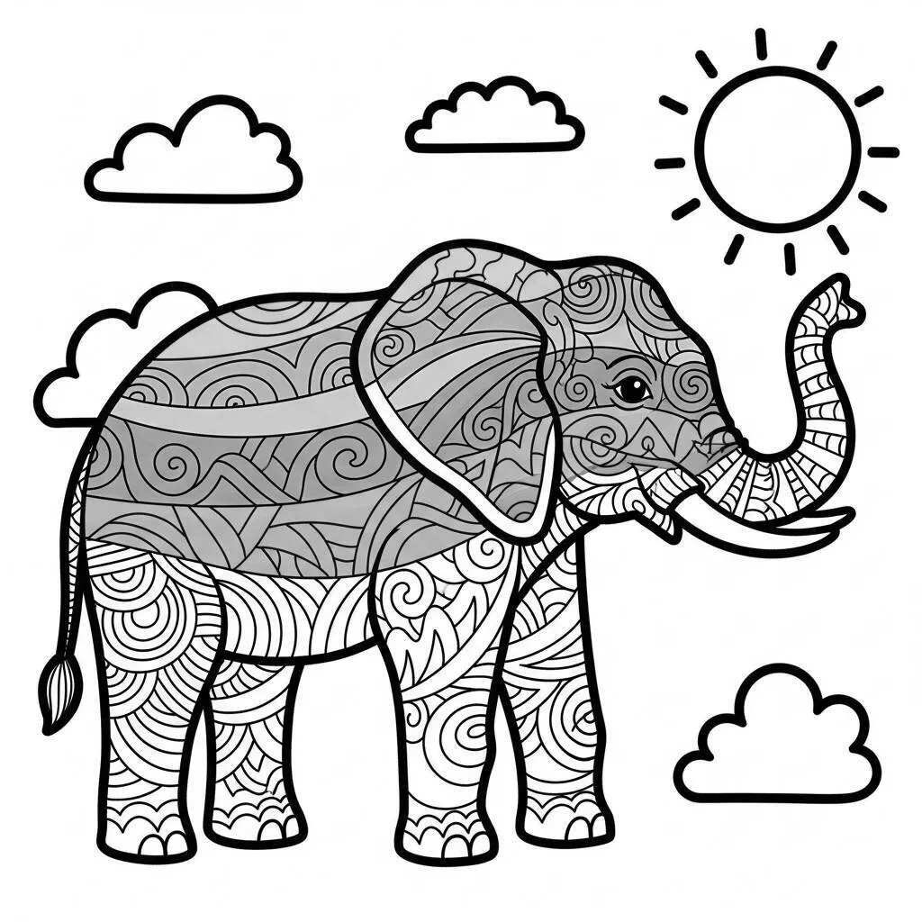 Desenho de Elefante com Arco-íris para Colorir