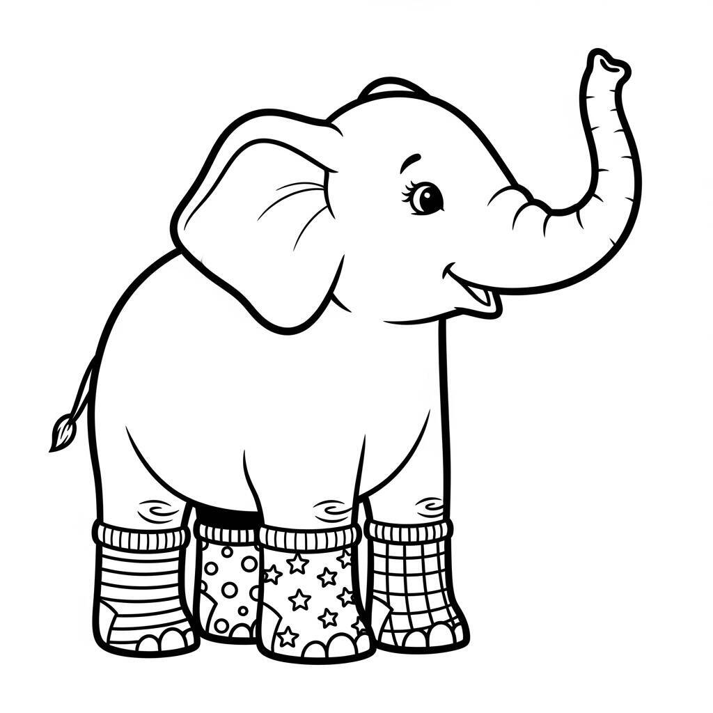 Desenho de Elefante com Meias para Colorir