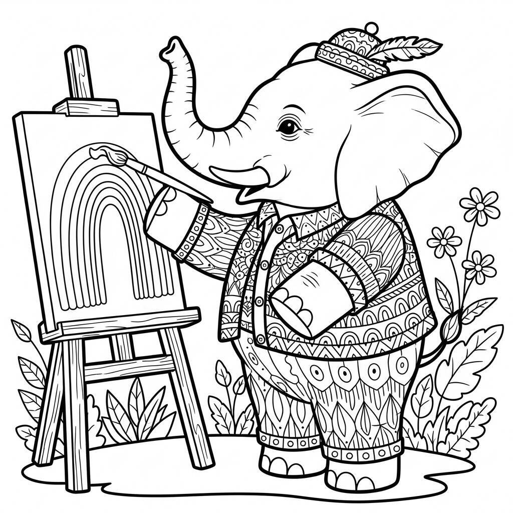 Desenho de Elefante com Roupas Coloridas para Colorir