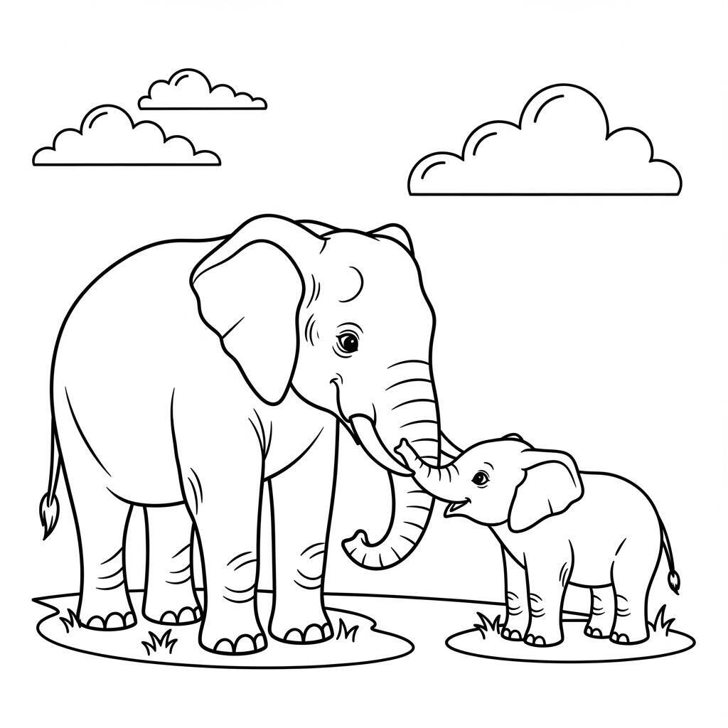 Desenho de Elefante e Filhote para Colorir