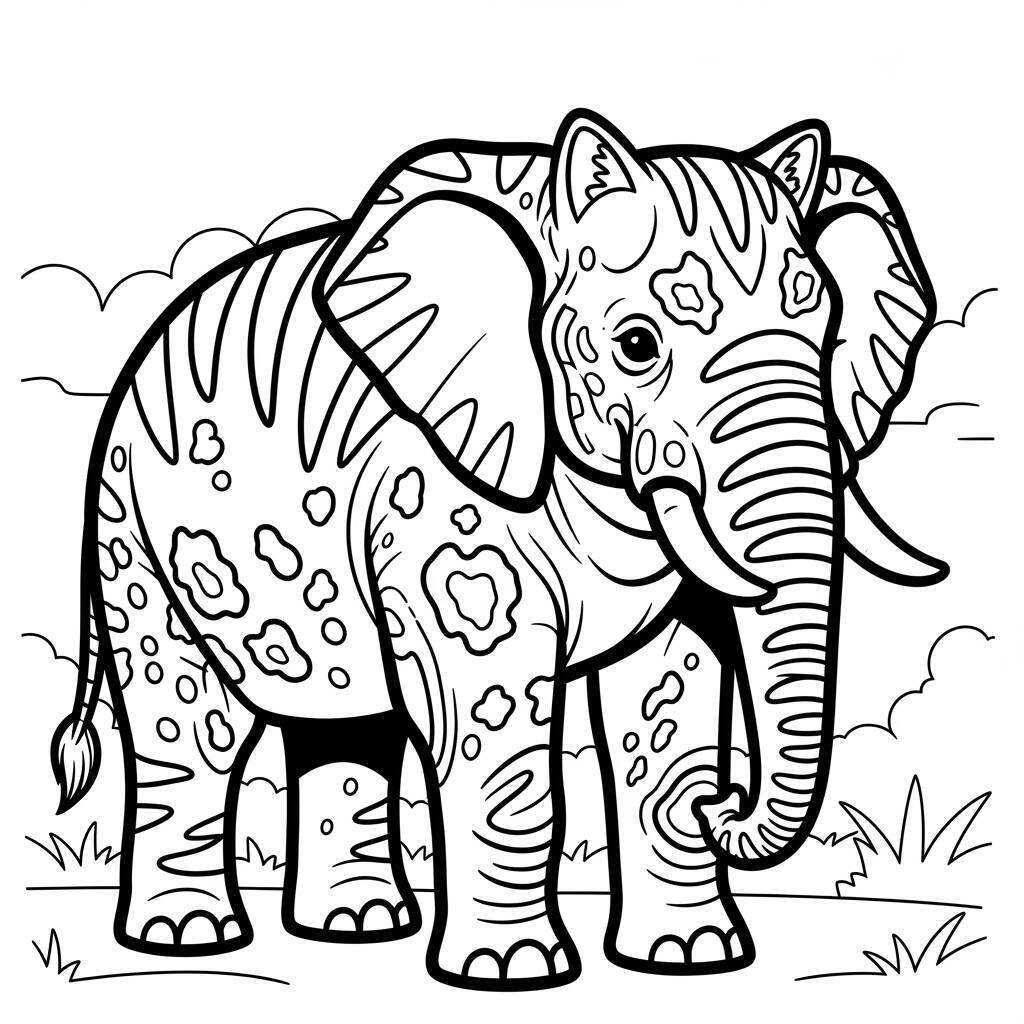 Desenho de Elefante e Gato para Colorir