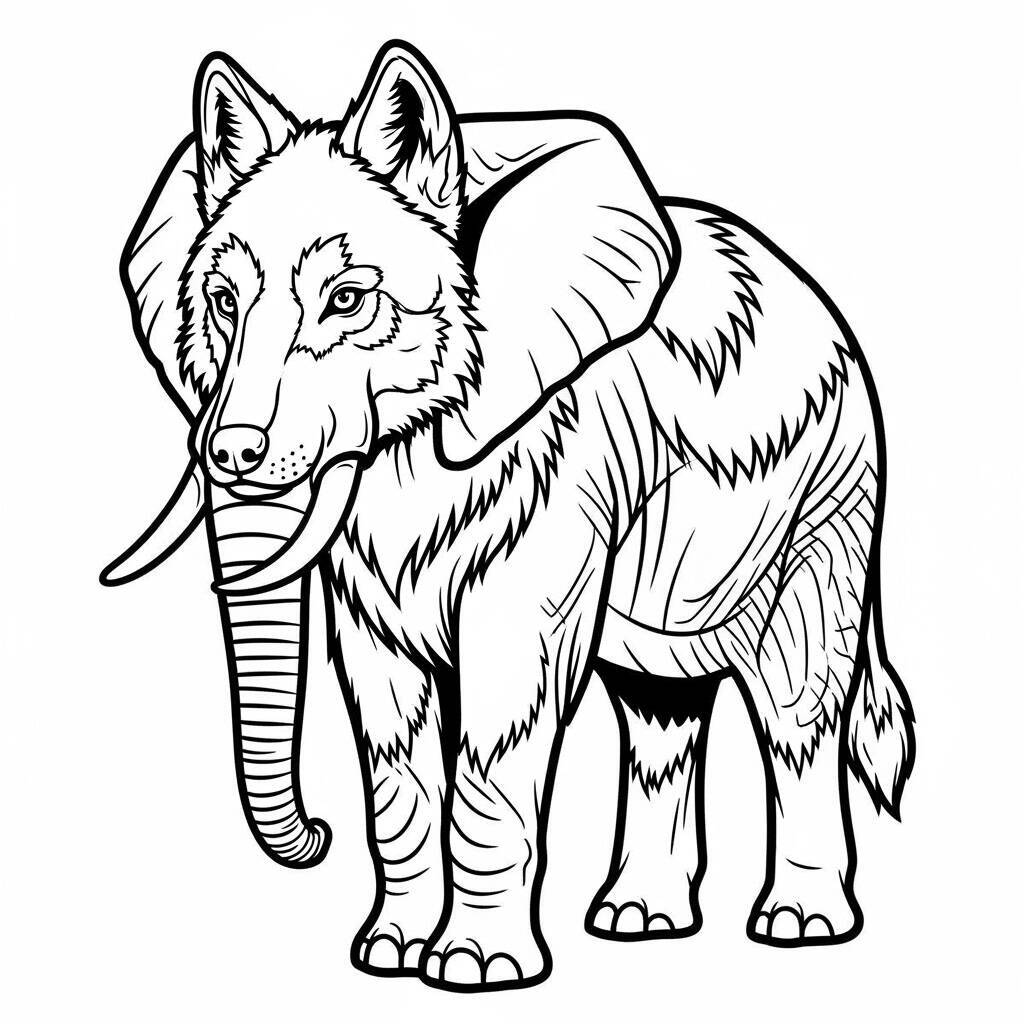 Desenho de Elefante e Lobo para Colorir