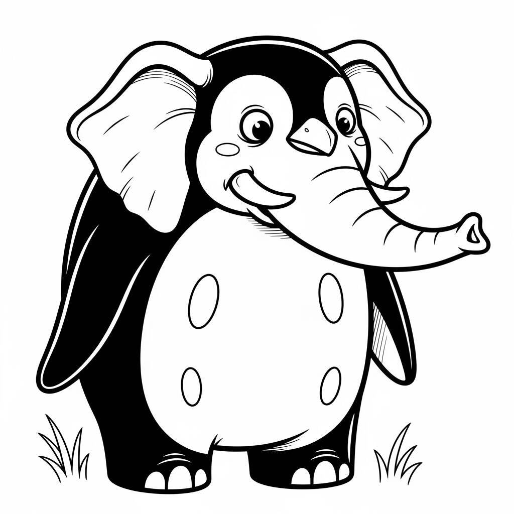 Elephant and Penguin Coloring Page