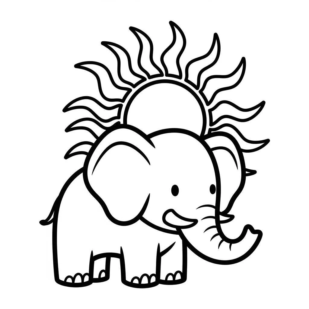Desenho de Elefante e Sol para Colorir