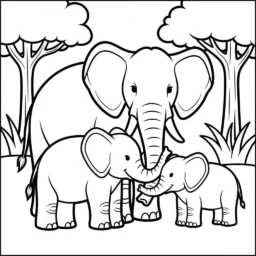 Desenho de Elefante e sua Família para Colorir