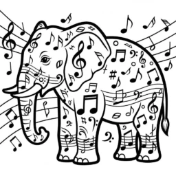 Desenho de Elefante e sua Melodia para Colorir