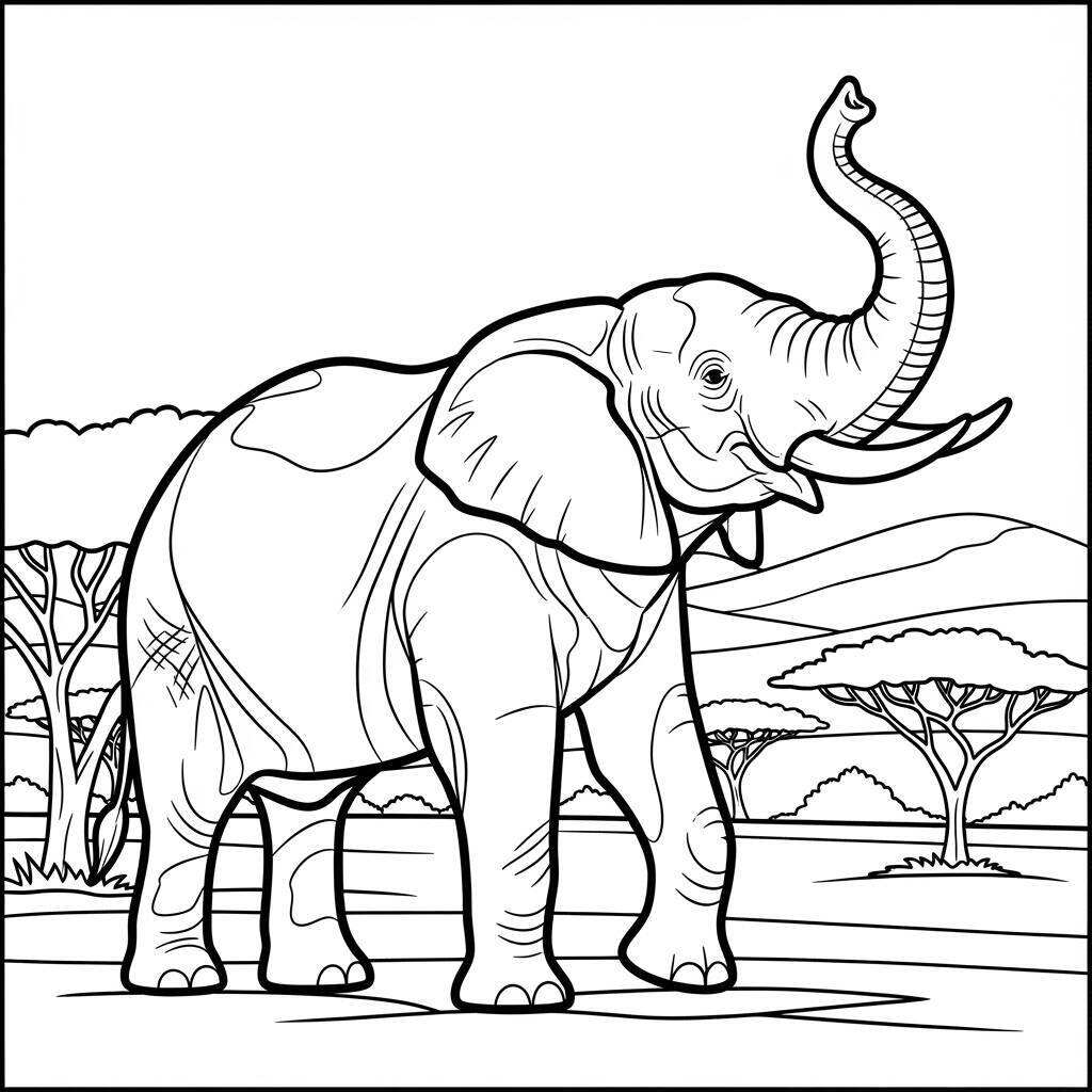 Desenho de Elefante em um Safari para Colorir