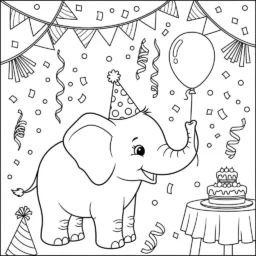Desenho de Elefante em uma Festa para Colorir