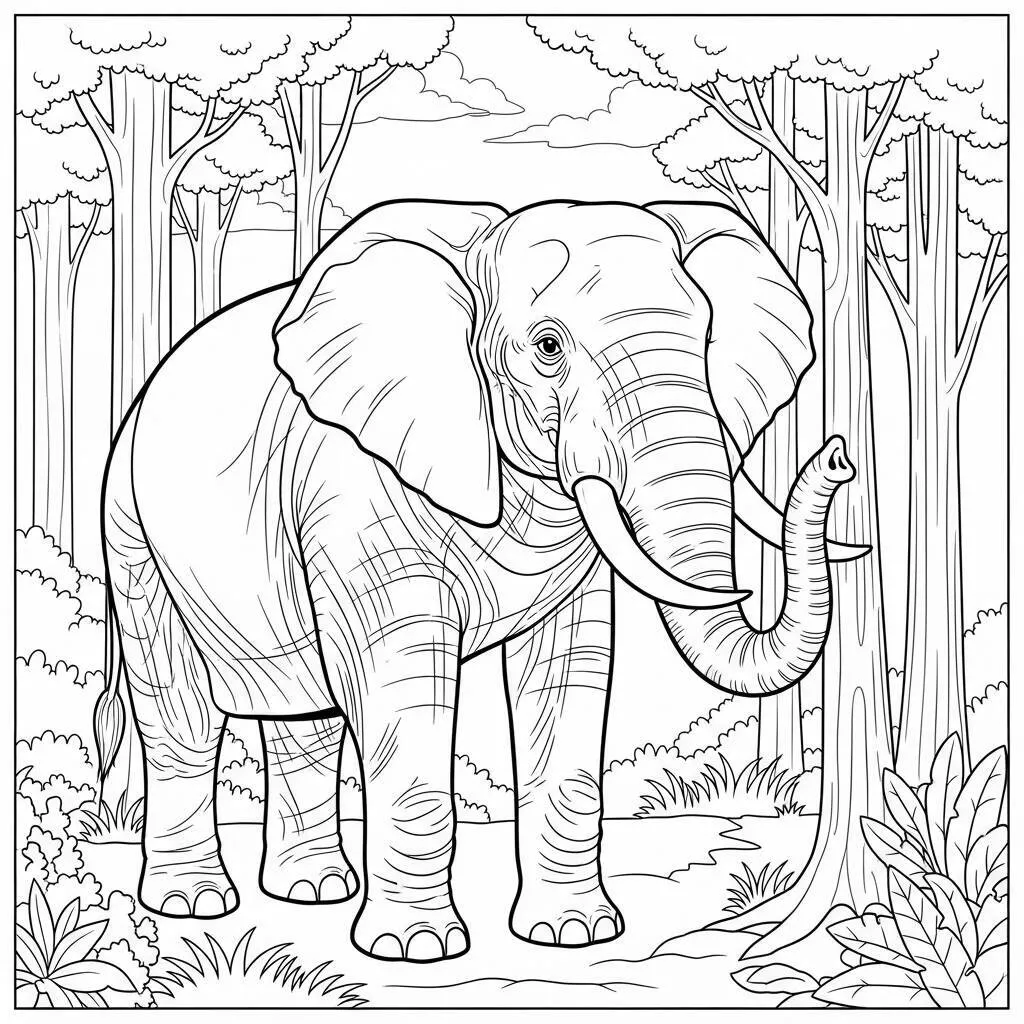 Desenho de Elefante na Floresta para Colorir