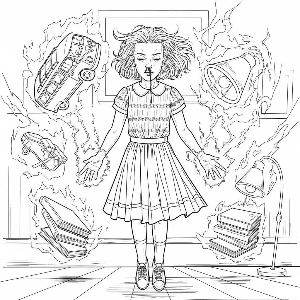Desenho de Eleven de Stranger Things para Colorir