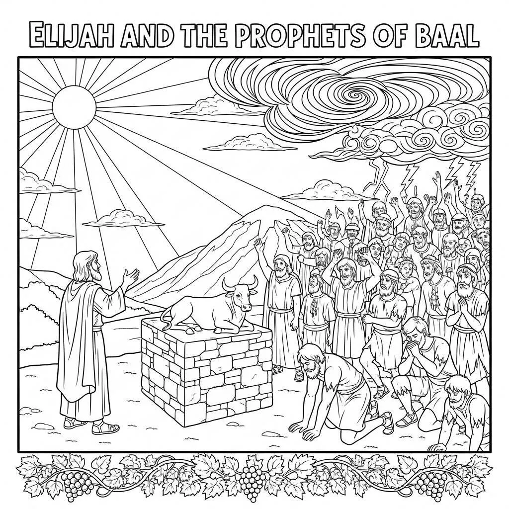 Desenho de Elias e os Profetas de Baal para Colorir