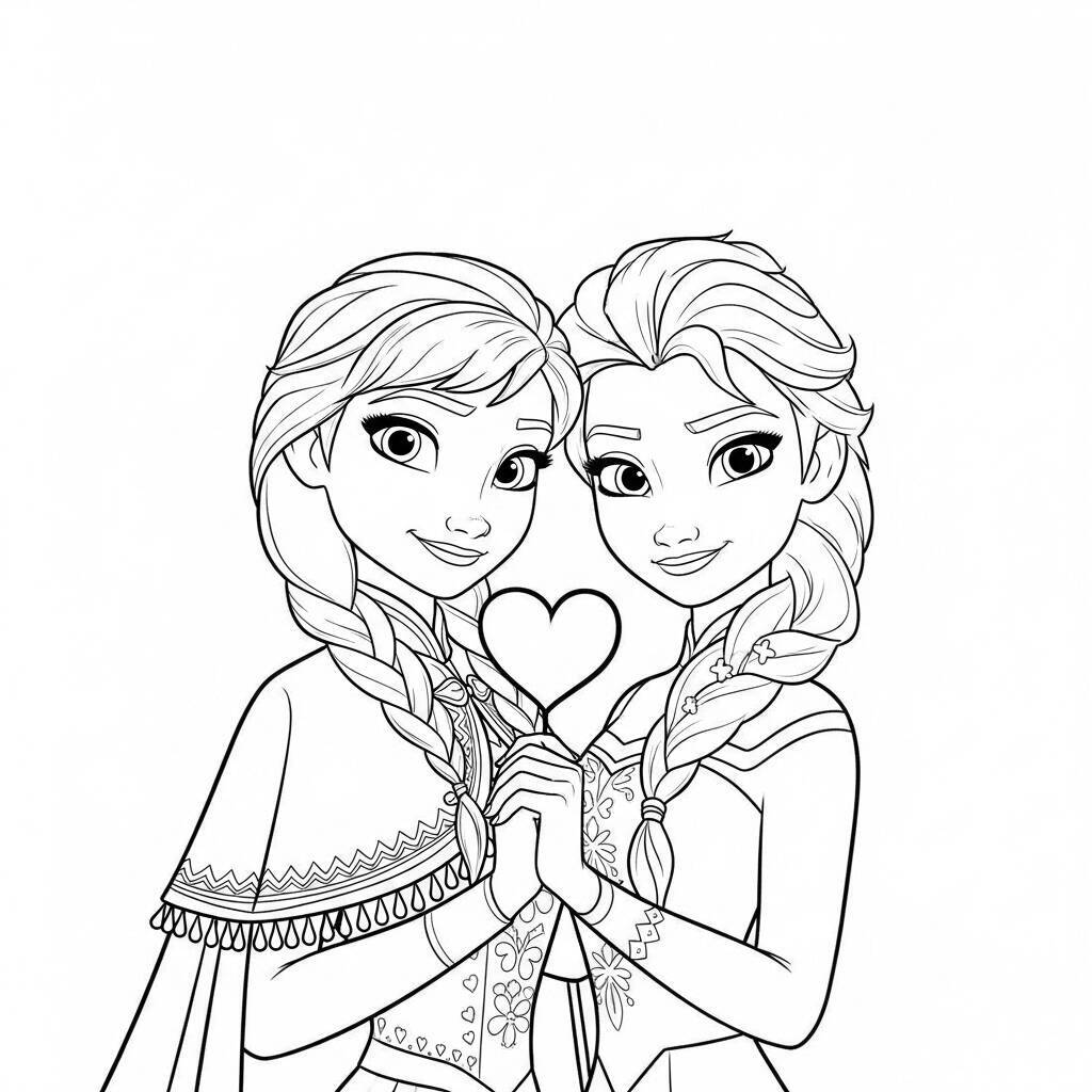 Desenho de Elsa e Anna para Colorir