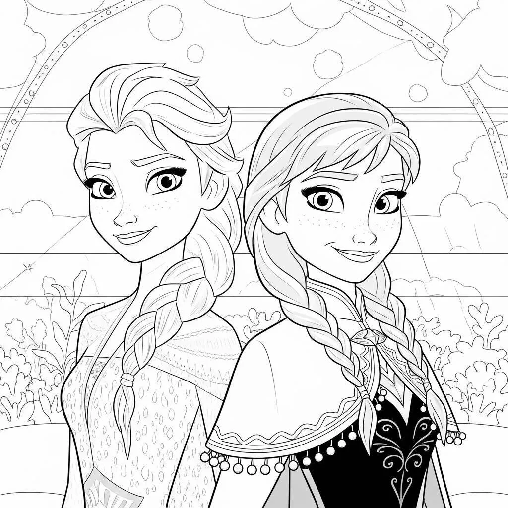 Desenho de Elsa e Anna para Colorir
