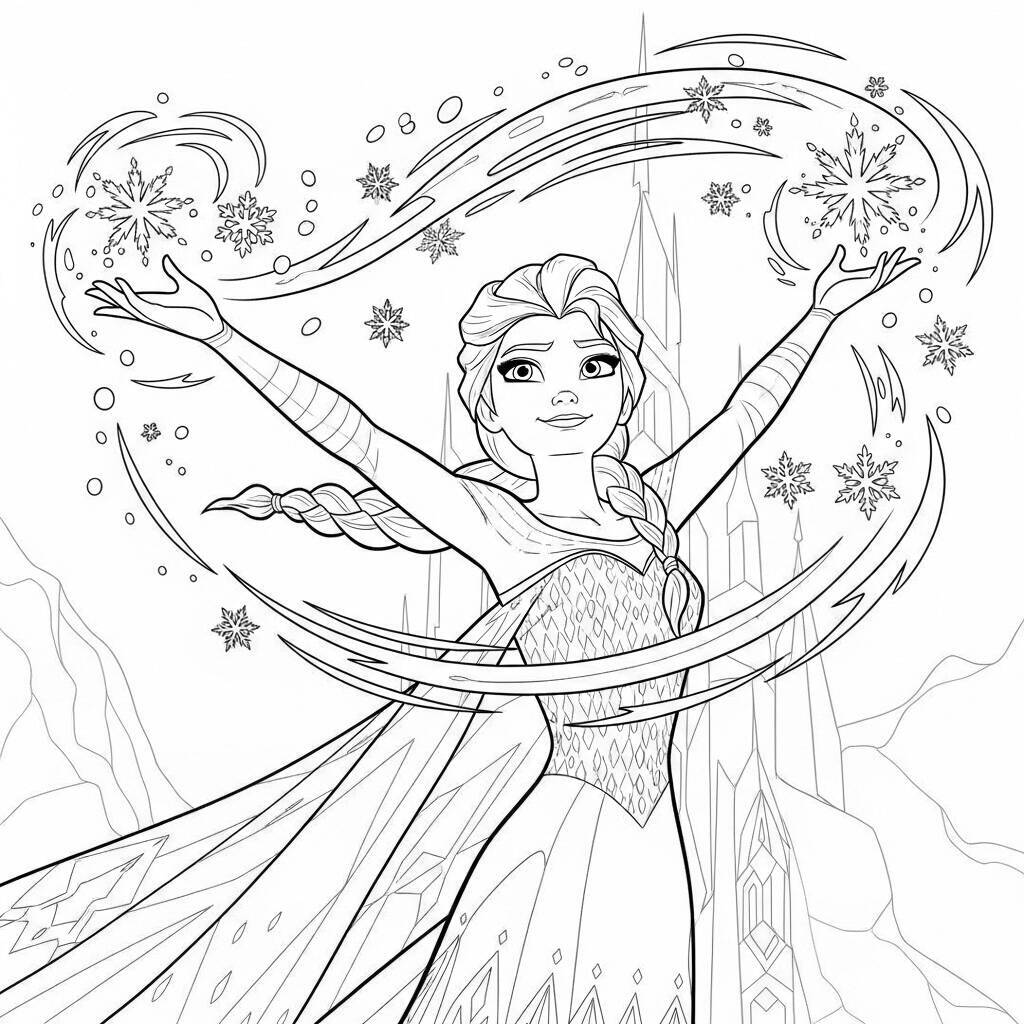 Desenho de Elsa e seus poderes mágicos para Colorir