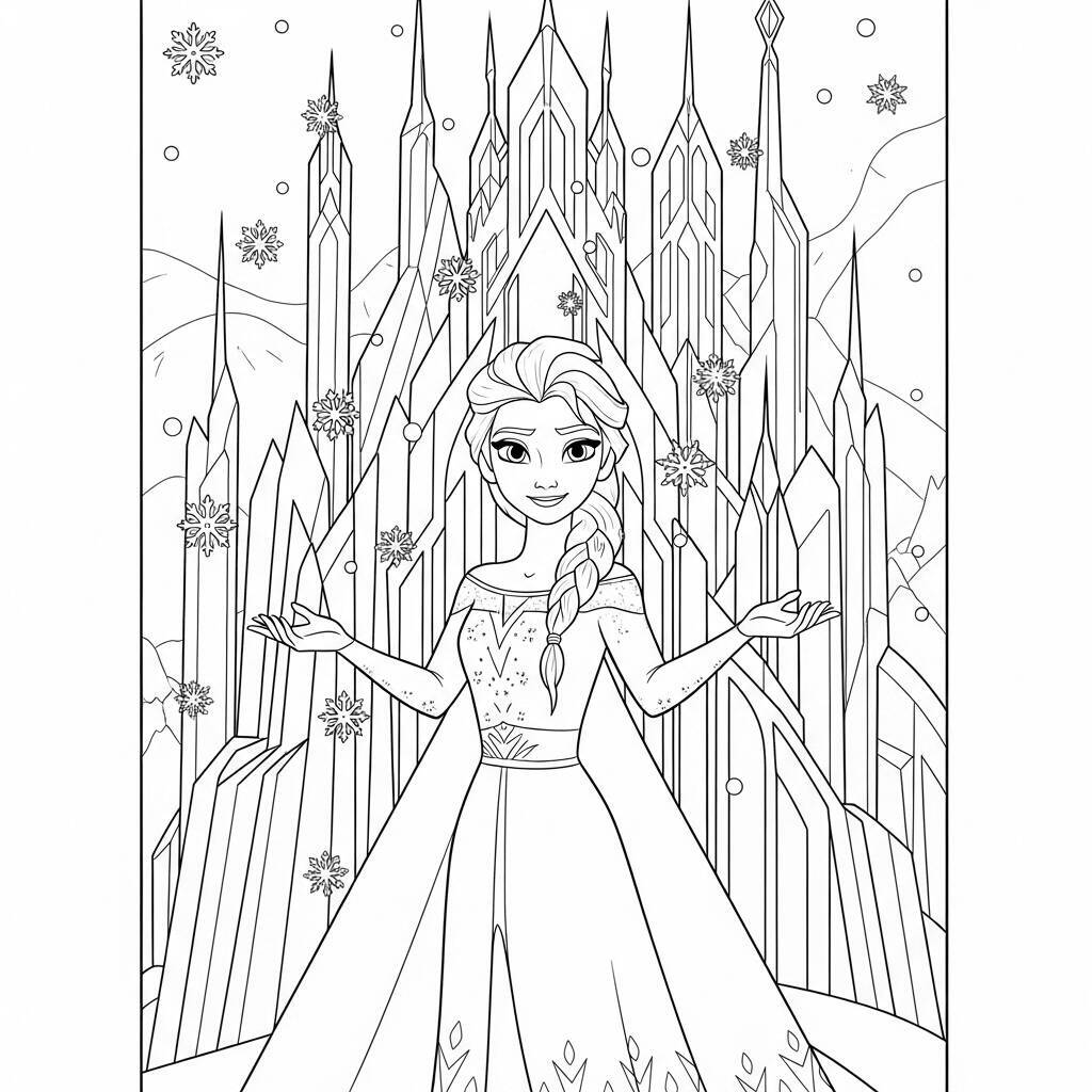 Desenho de Elsa em seu vestido de gelo para Colorir