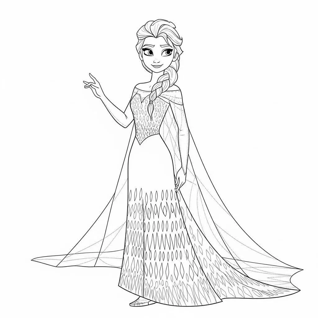 Desenho de Elsa em seu vestido de gelo para Colorir