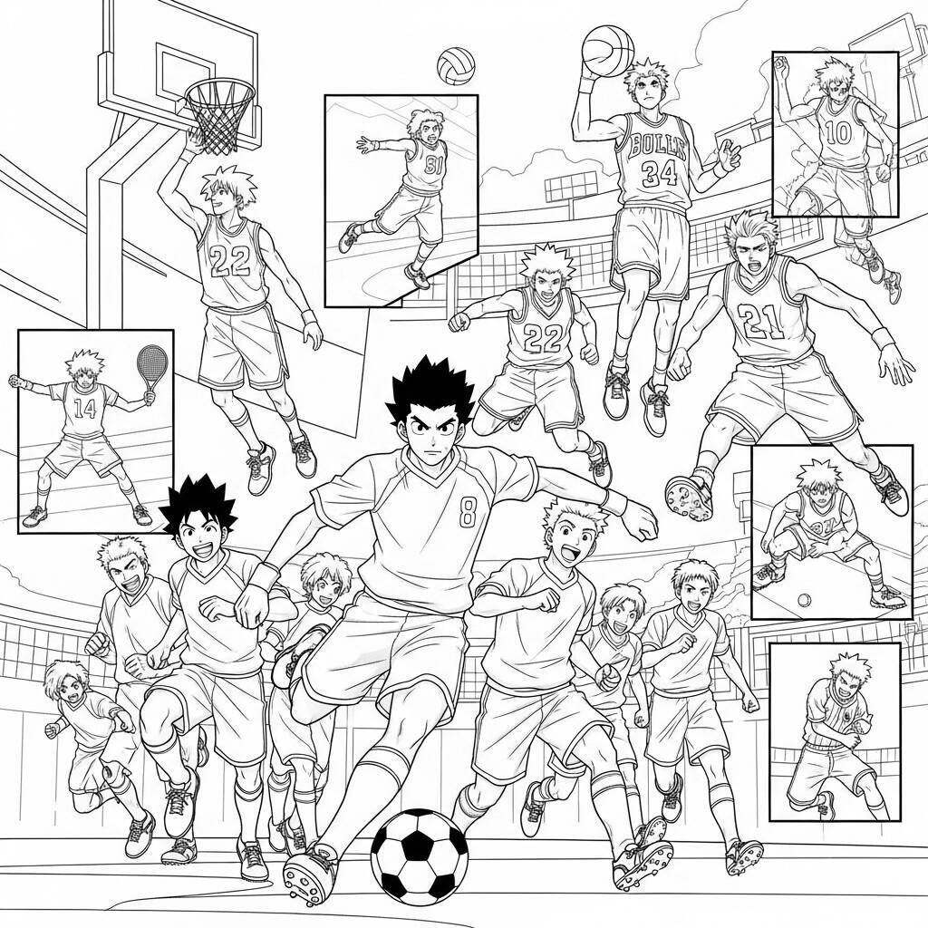 Desenho de Esportes Anime para Colorir