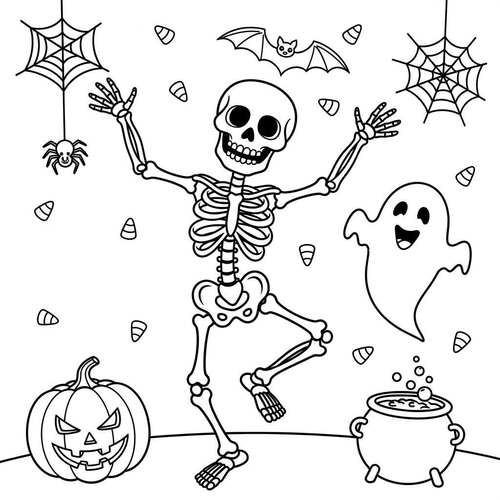 Desenho de Esqueleto Dançante para Colorir