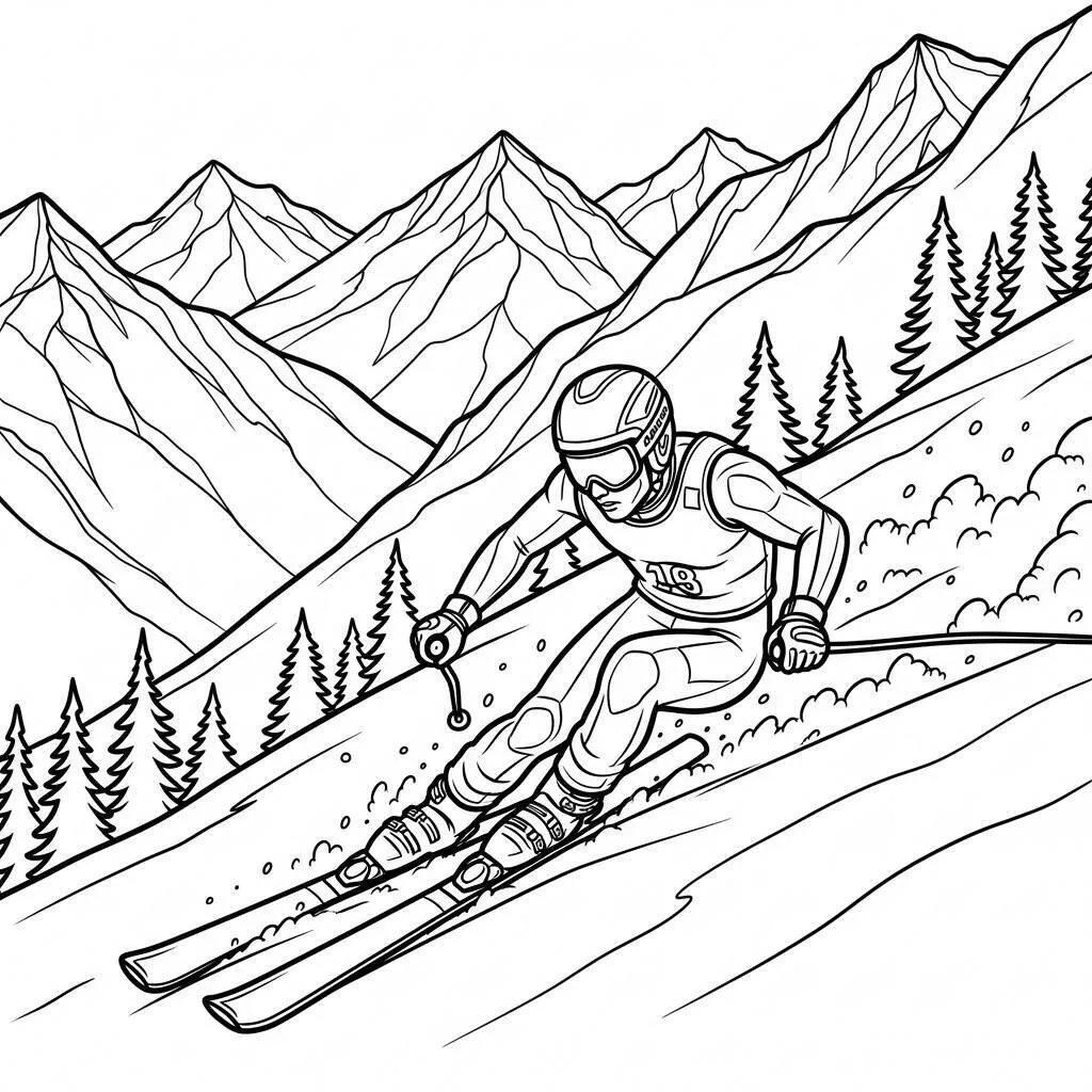 Desenho-de-Esqui-em-Alta-Velocidade-para-Colorir Desenho de Esqui em Alta Velocidade para Colorir