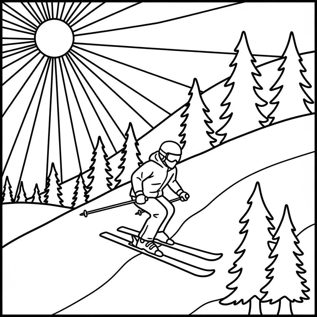 Desenho-de-Esqui-na-Neve-para-Colorir Desenho de Esqui na Neve para Colorir