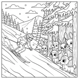 Desenho de Esquiador com Animais para Colorir