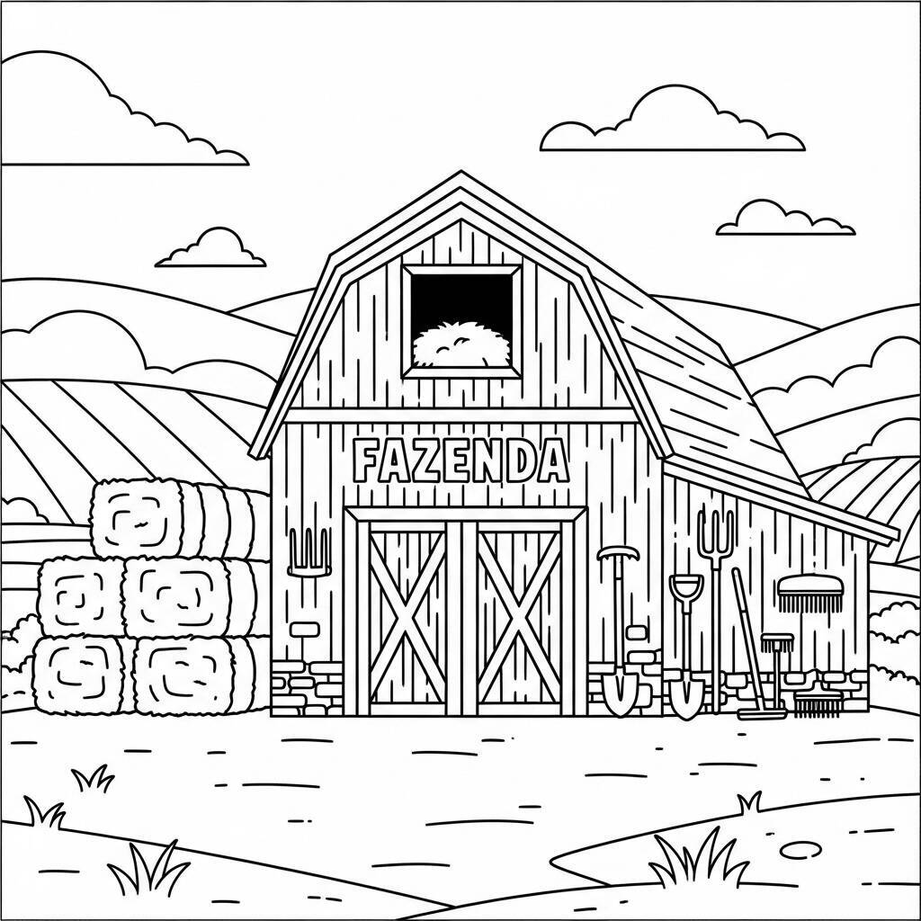 Desenho de Estábulo na Fazenda para Colorir
