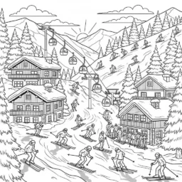 Desenho de Estação de Esqui para Colorir