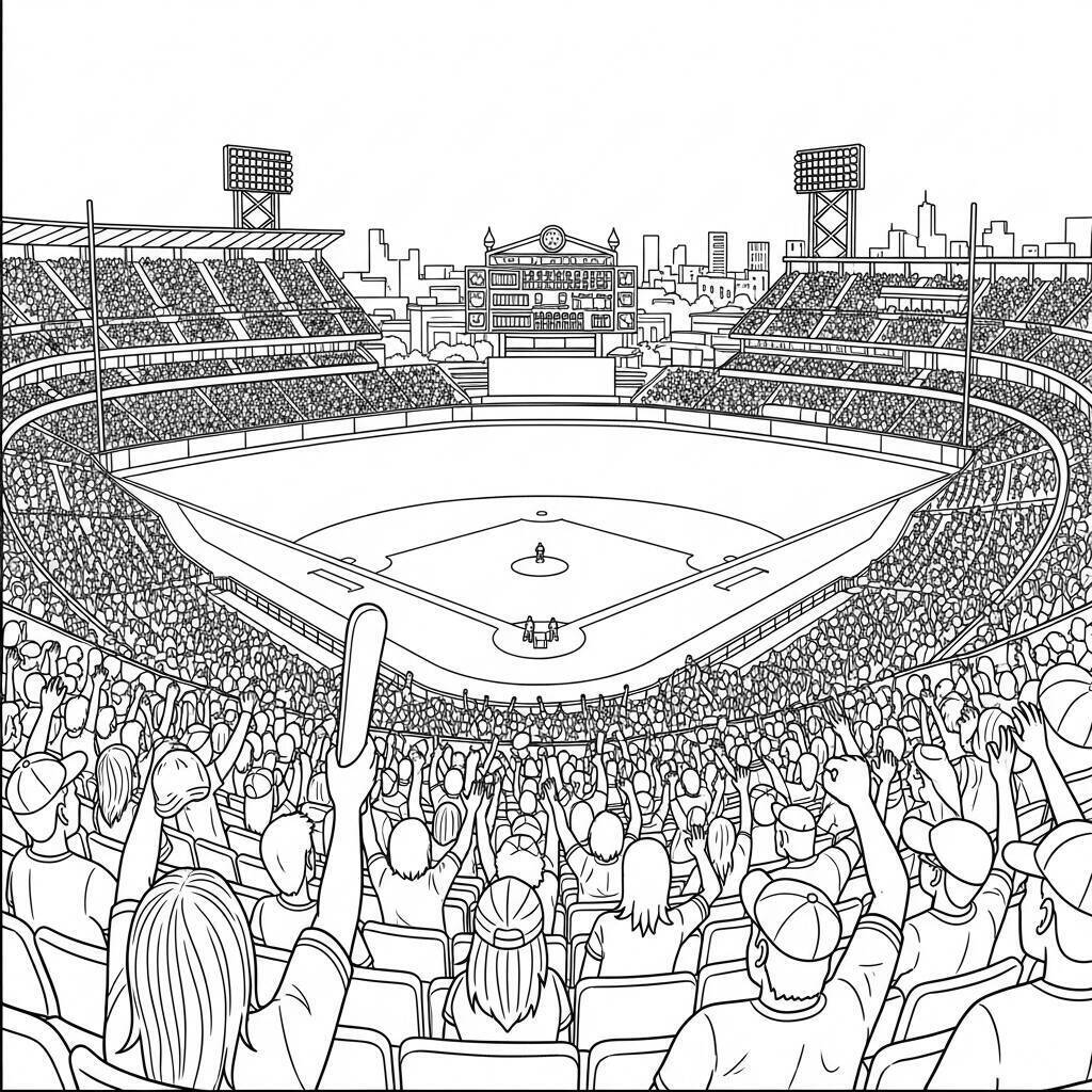 Desenho de Estádio de Beisebol para Colorir