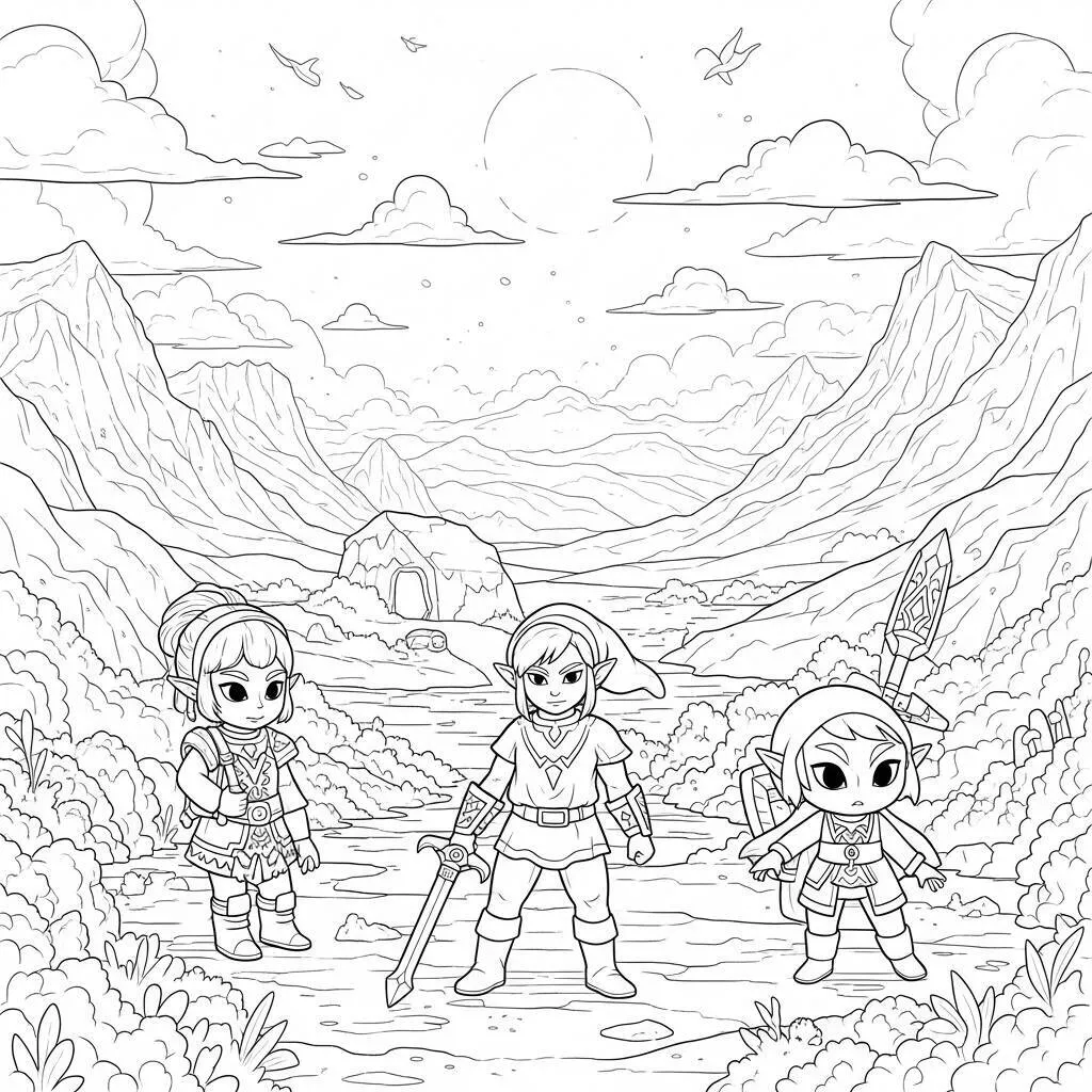 Desenho de Estilo de Arte Digital de Zelda para Colorir