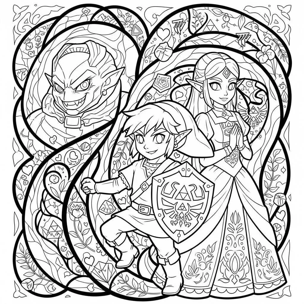 Desenho de Estilo de Arte de Zelda para Colorir
