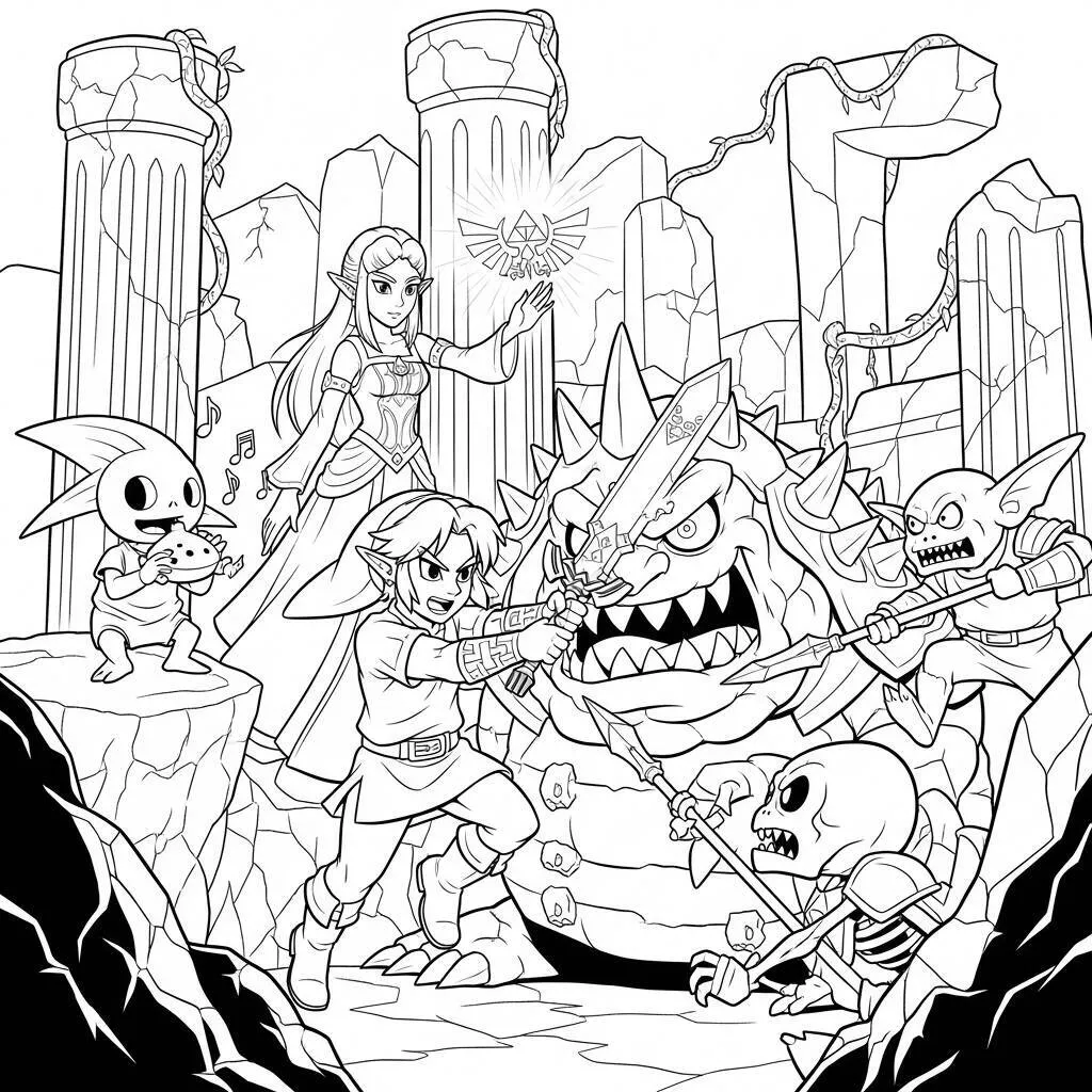 Desenho de Estilo de Jogo de Zelda para Colorir