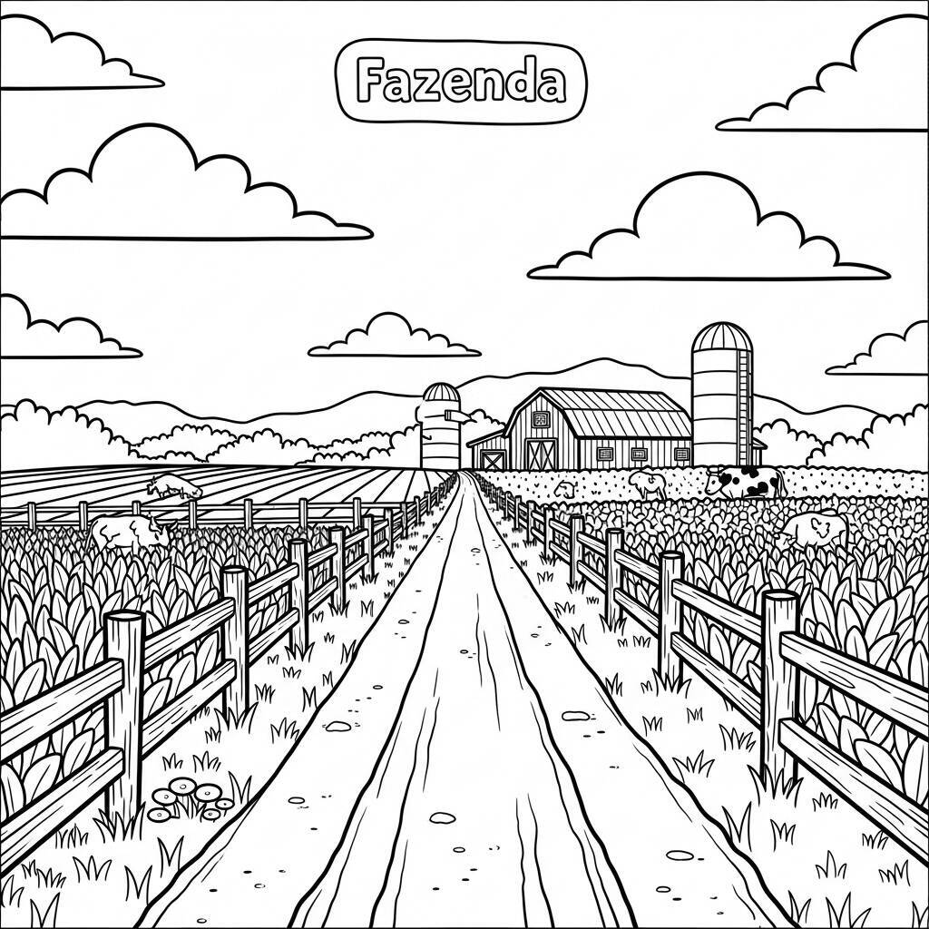 Desenho de Estrada da Fazenda para Colorir
