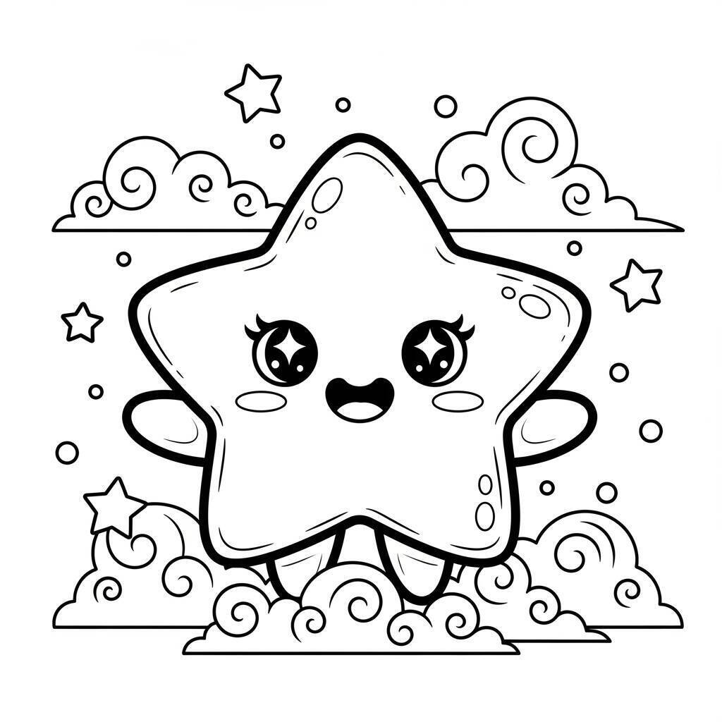 Desenho de Estrela Kawaii para Colorir