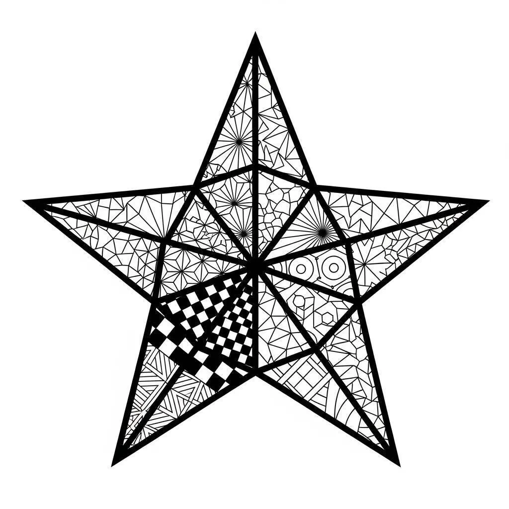 Desenho de Estrela com Padrões Geométricos para Colorir