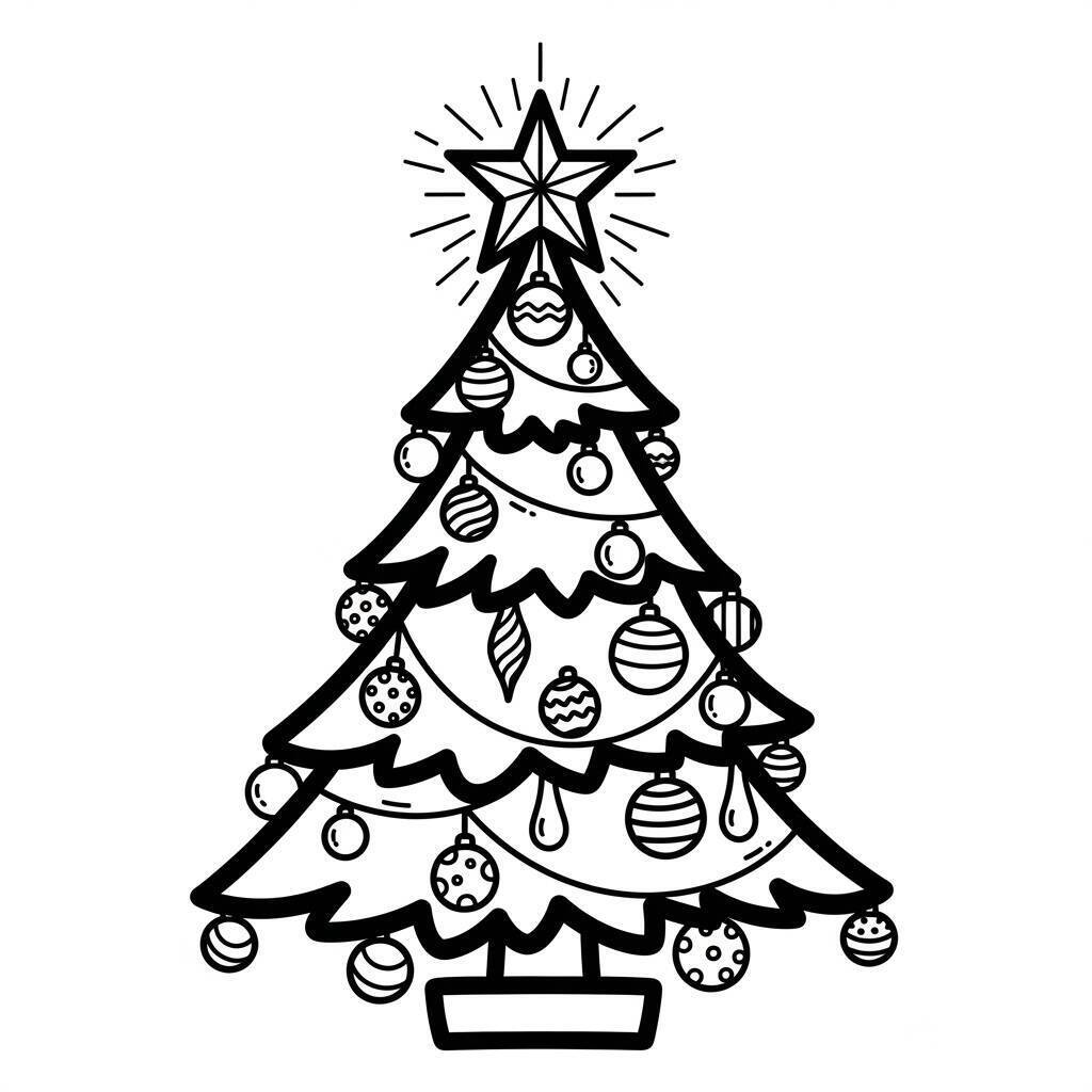 Desenho de Estrela de Natal em um Árvore para Colorir