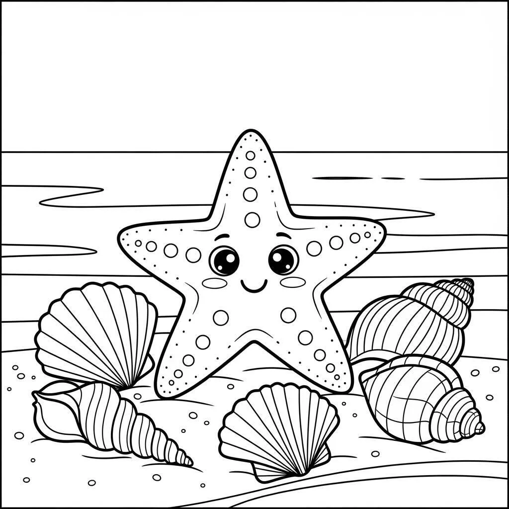 Desenho de Estrela do Mar Fofo para Colorir