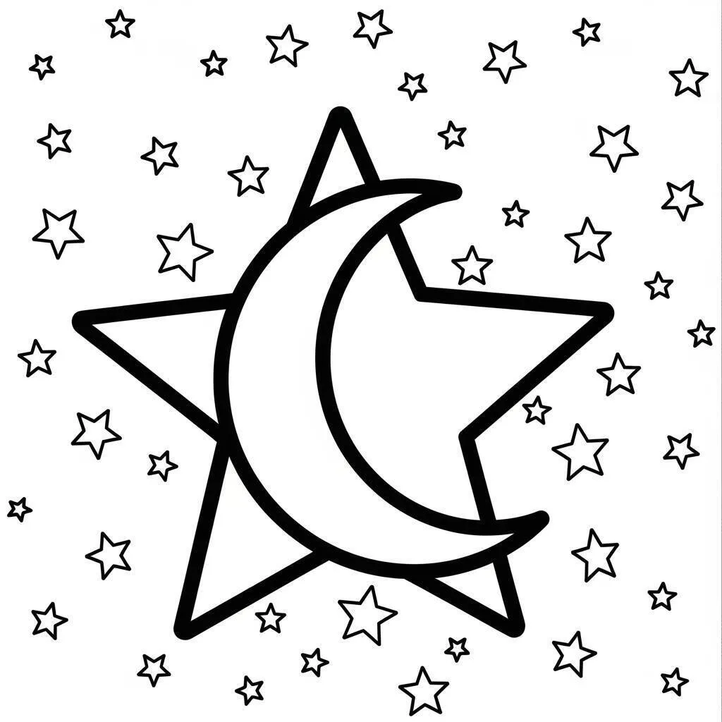 Desenho de Estrela e Lua para Colorir