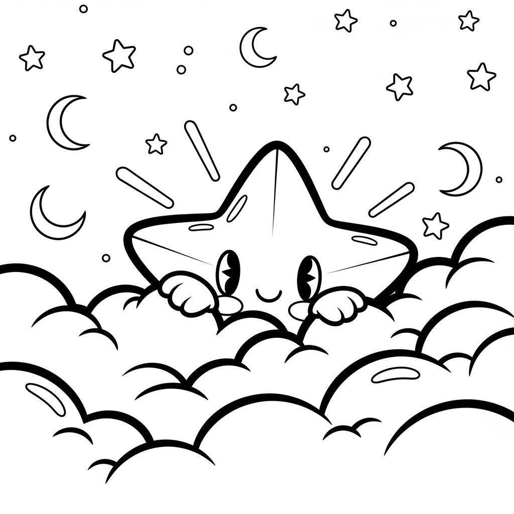 Desenho de Estrela e Nuvens para Colorir