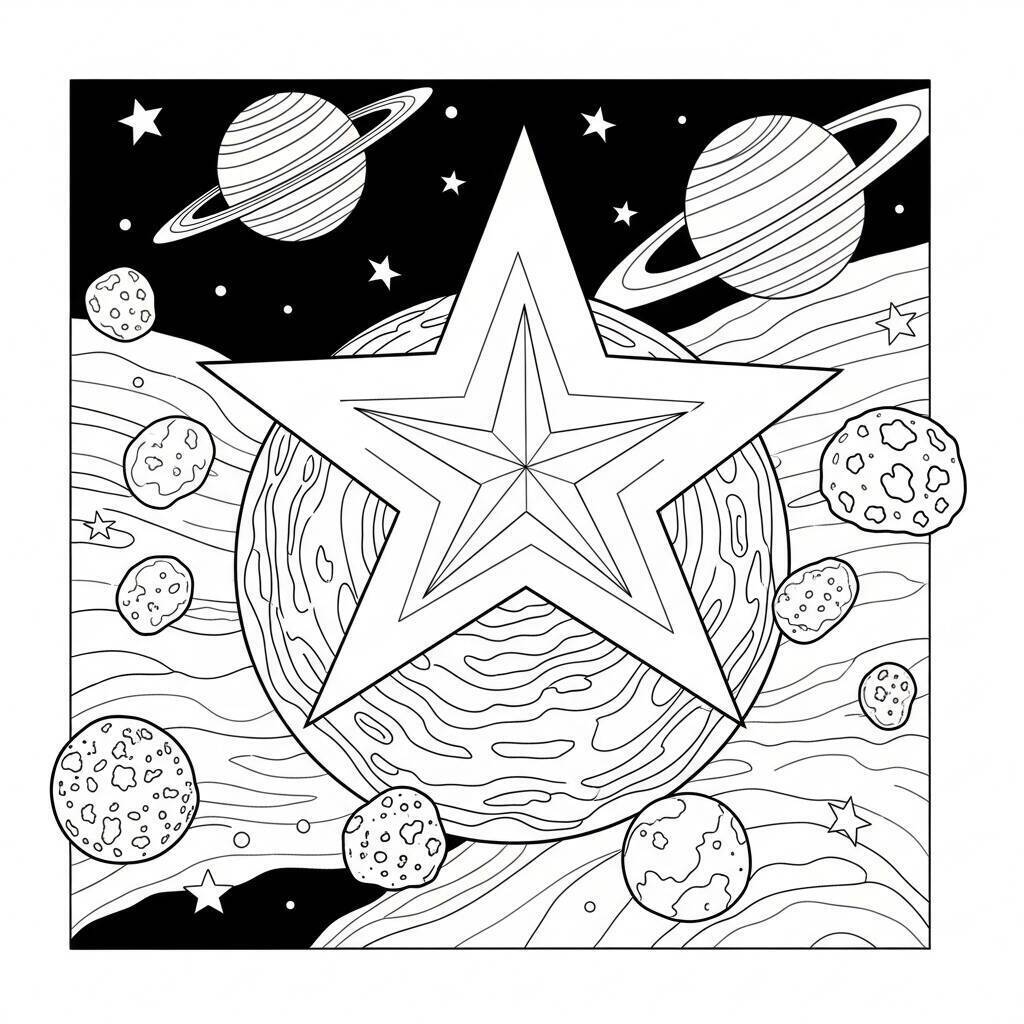 Desenho de Estrela e Planetas para Colorir