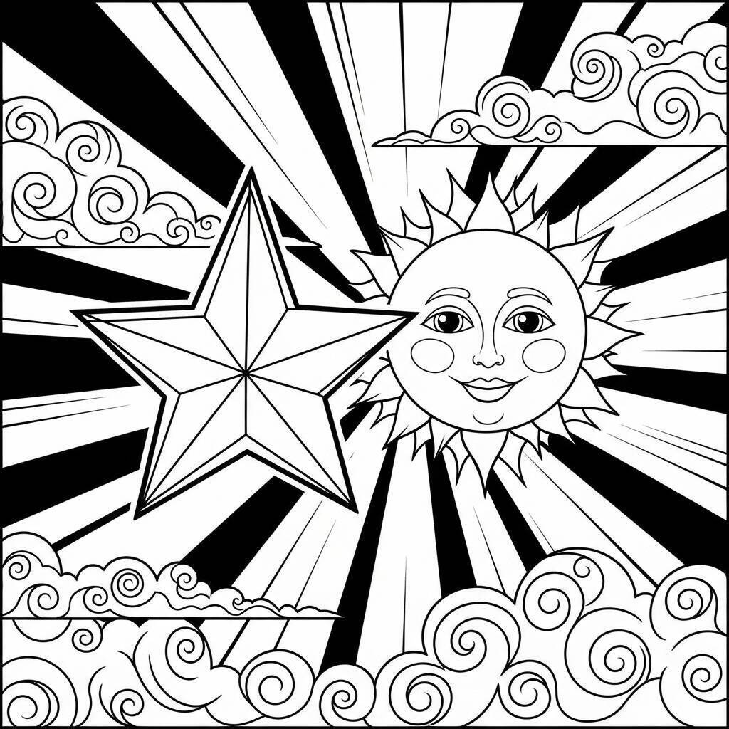 Desenho de Estrela e Sol para Colorir