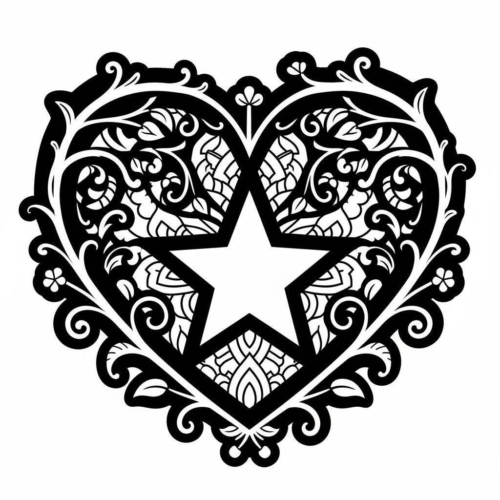 Desenho de Estrela em um Coração para Colorir