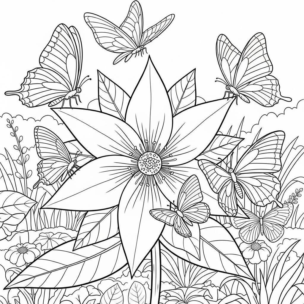Desenho de Estrela em uma Flor para Colorir