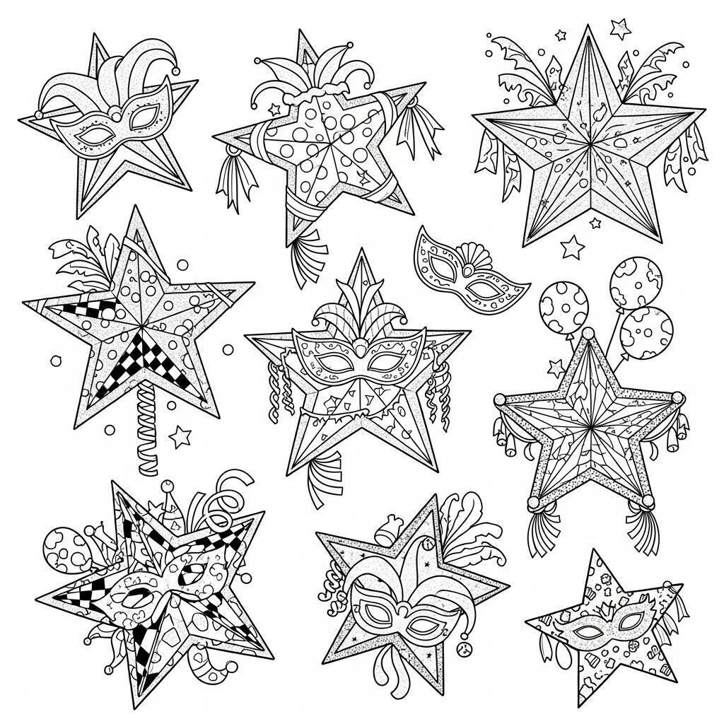 Desenho de Estrelas de Carnaval para Colorir